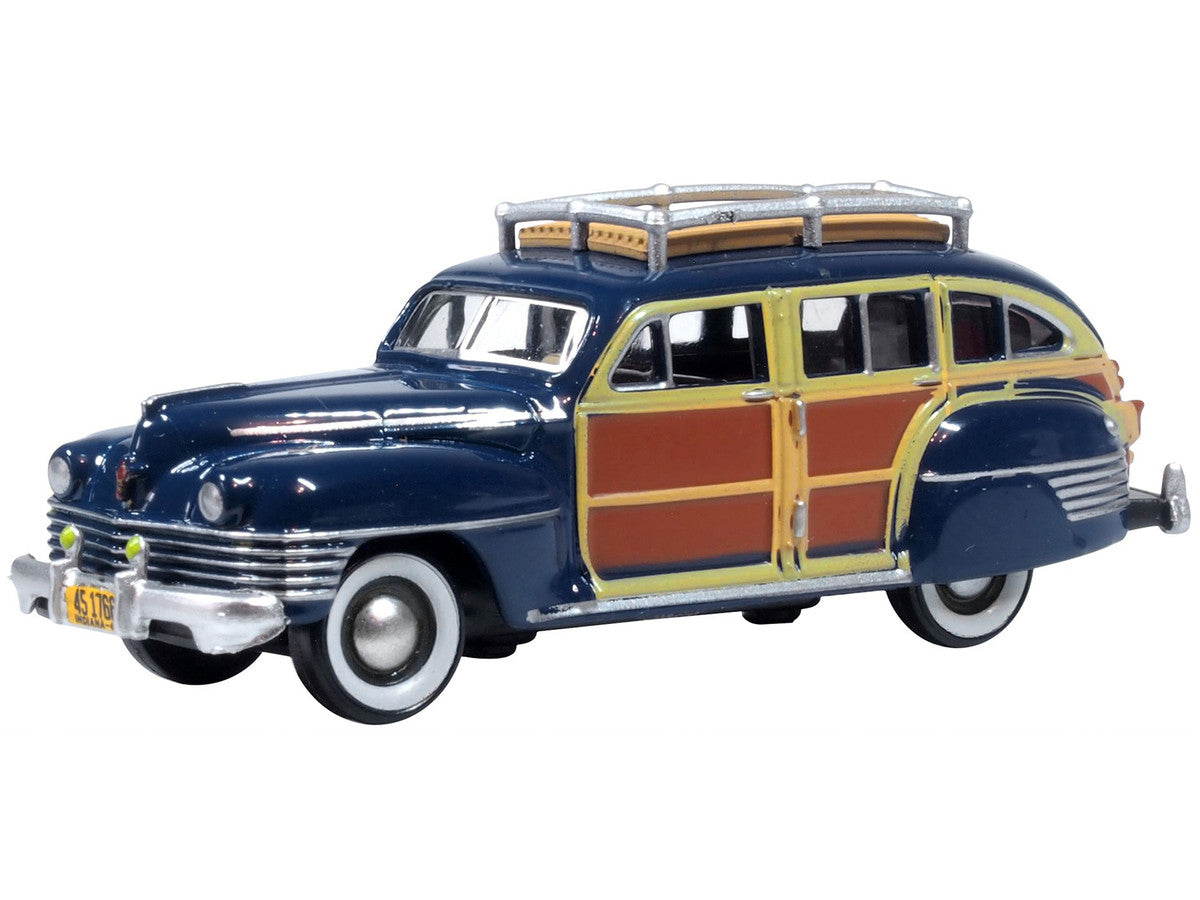 1942 Chrysler Town & Country Woody Wagon South Sea Blue with Wood Panels and Roof Rack 1/87 (HO) Scale Diecast Model Car by Oxford Diecast LuxuryLifeWay Online Store