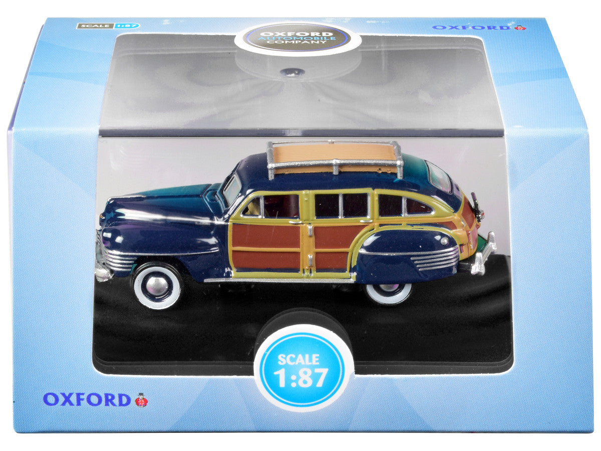 1942 Chrysler Town & Country Woody Wagon South Sea Blue with Wood Panels and Roof Rack 1/87 (HO) Scale Diecast Model Car by Oxford Diecast LuxuryLifeWay Online Store