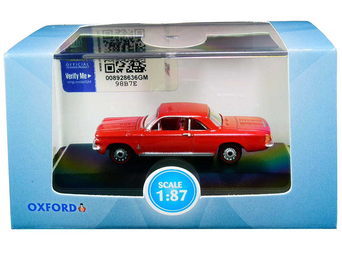 1963 Chevrolet Corvair Coupe Riverside Red with Red Interior 1/87 (HO) Scale Diecast Model Car by Oxford Diecast LuxuryLifeWay Online Store