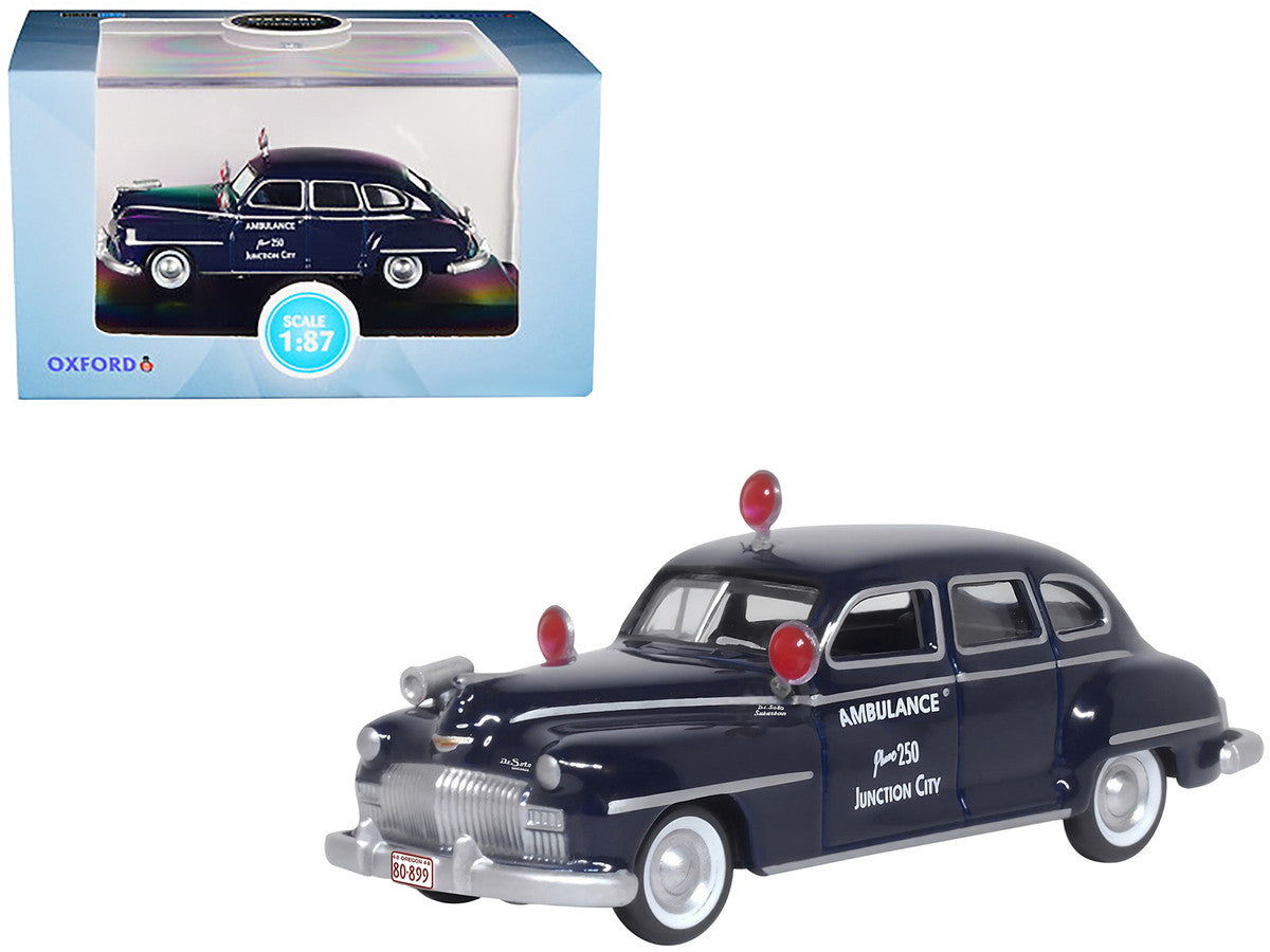 1946 DeSoto Suburban Ambulance Dark Blue "Junction City Ambulance" 1/87 (HO) Scale Diecast Model Car by Oxford Diecast LuxuryLifeWay Online Store