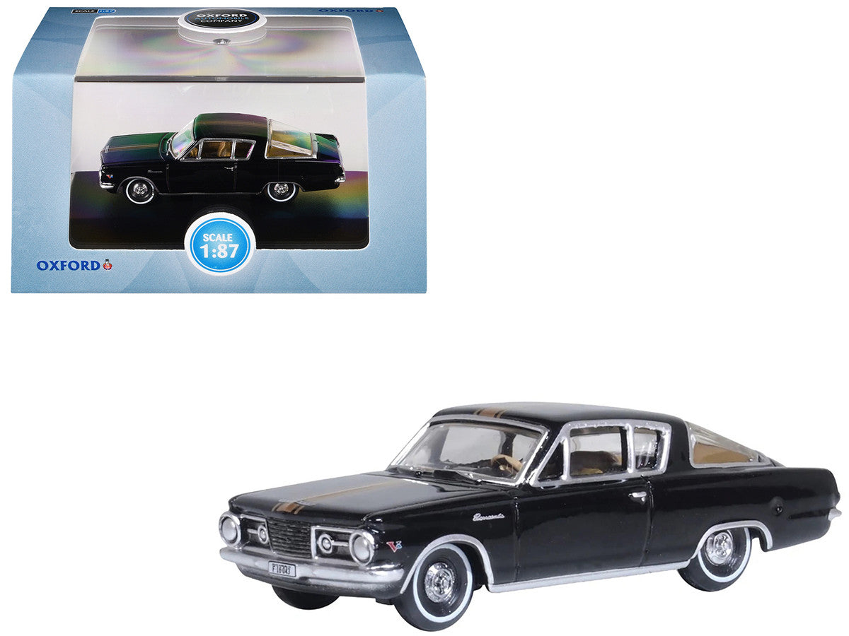 1965 Plymouth Barracuda Black with Gold Stripes 1/87 (HO) Scale Diecast Model Car by Oxford Diecast LuxuryLifeWay Online Store