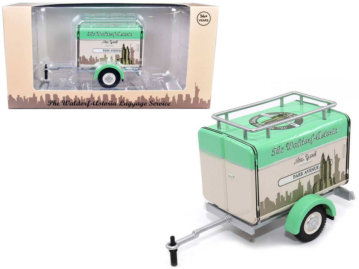 Travel Trailer Beige with Light Green Top "The Waldorf-Astoria Luggage Service New York - Park Avenue" 1/24 Diecast Model Car by Motor City Classics LuxuryLifeWay Online Store