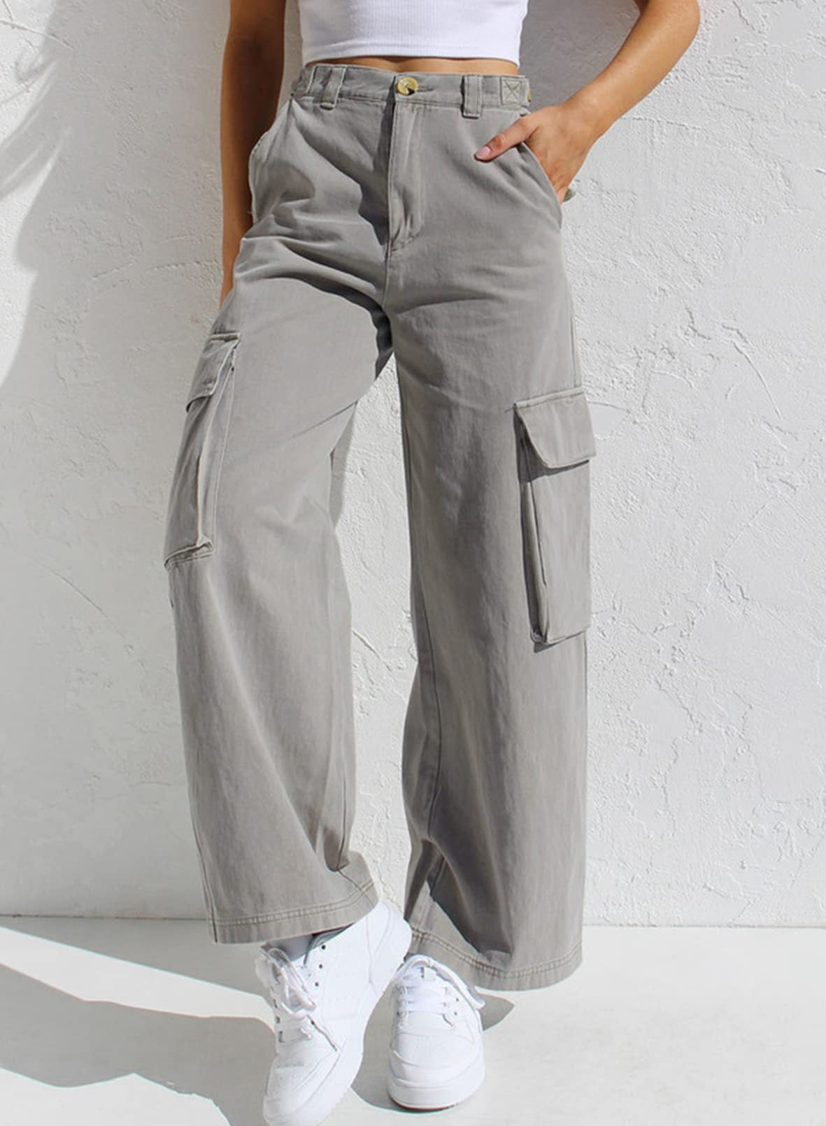 Women's Multi-pocket Workwear Loose Casual Denim Trousers NorixaFashion.com