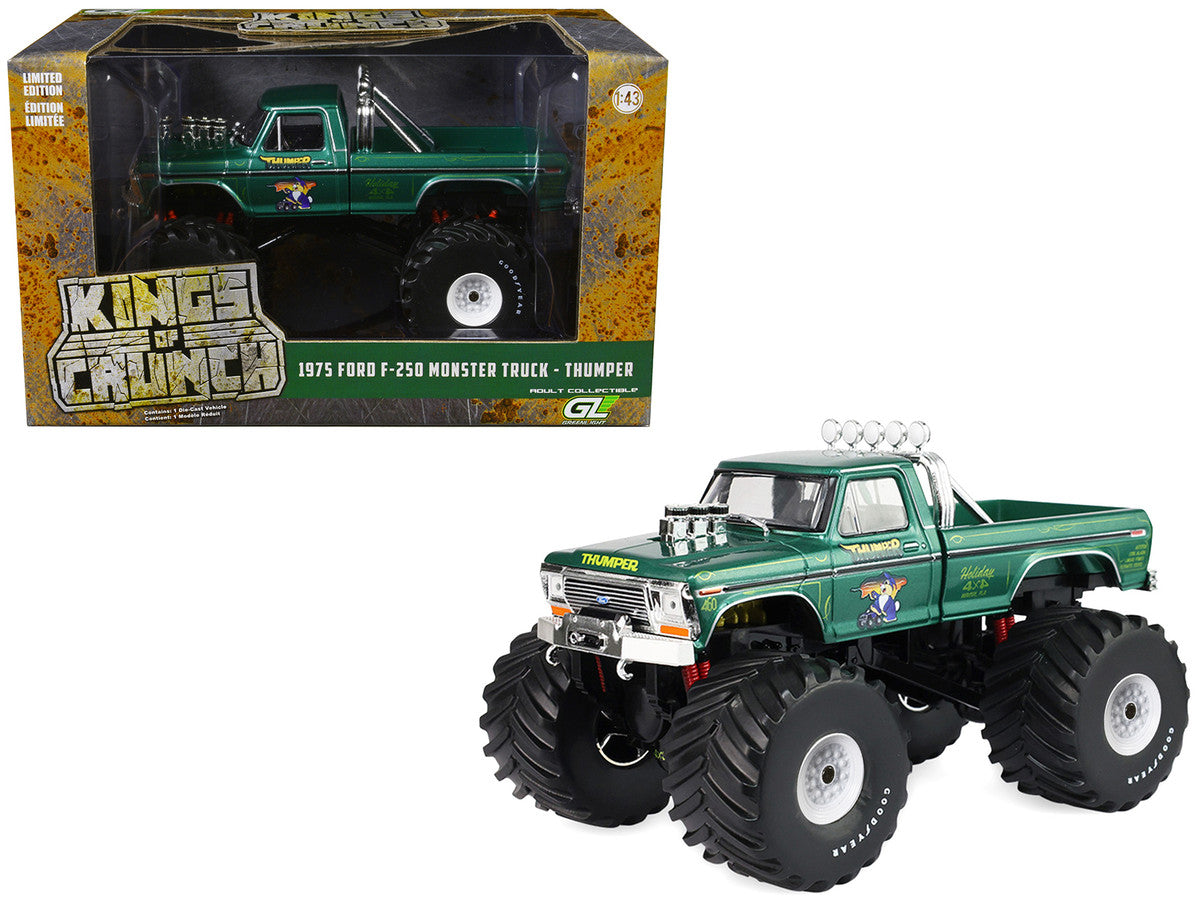 1975 Ford F-250 Monster Truck with 66-Inch Tires "Thumper" Green Metallic "Kings of Crunch" Series 1/43 Diecast Model Car by Greenlight LuxuryLifeWay Online Store