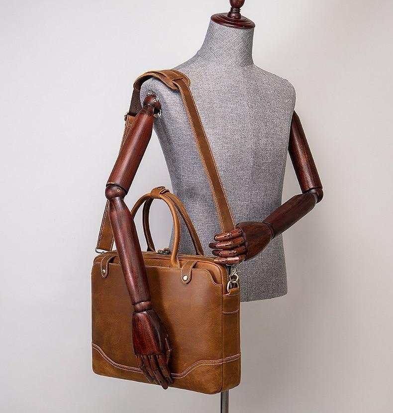Crazy Horse Leather Men's Briefcase New Handbag CJD