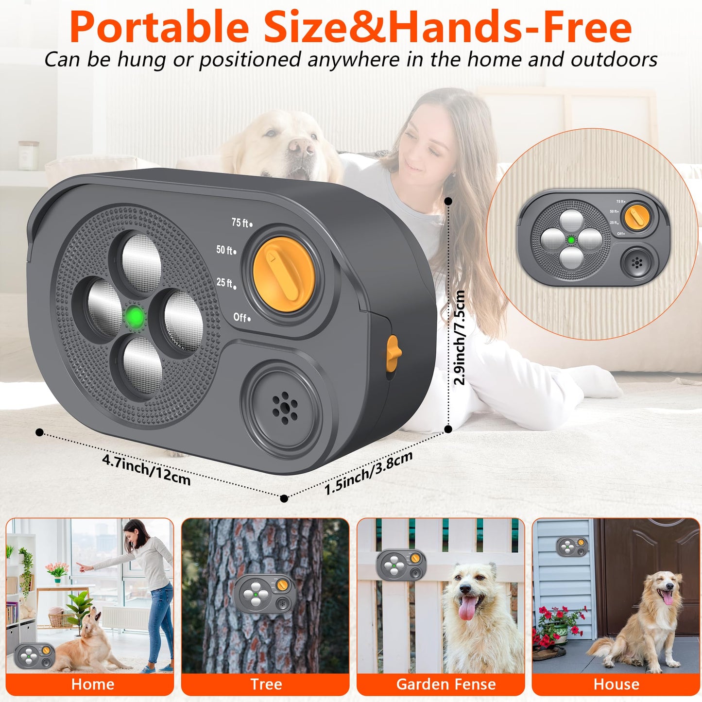 Anti Barking Device For Dogs, Bark Box Rechargeable Dog Bark Deterrent With Variable Ultra Frequency 6 Modes IP65 Waterproof Dog Silencer Stop Neighbors  Dogs From Barking Up To 75ft Pets Fashion