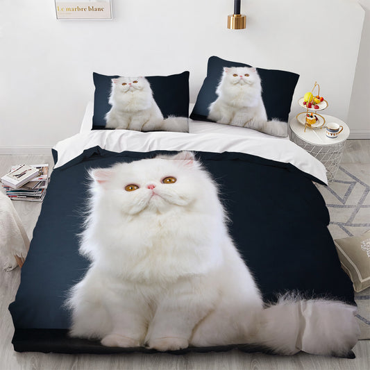 White Cute Cat Bedding Set Girl Ladies Bedroom Comfort Duvet Cover