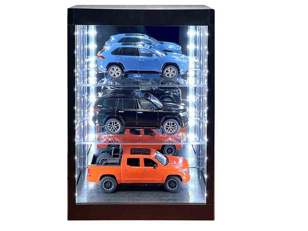 Showcase 3 Tier Display Case with Mirror Back Panel and LED Lights for 1/64-1/18  Scale Models LuxuryLifeWay Online Store