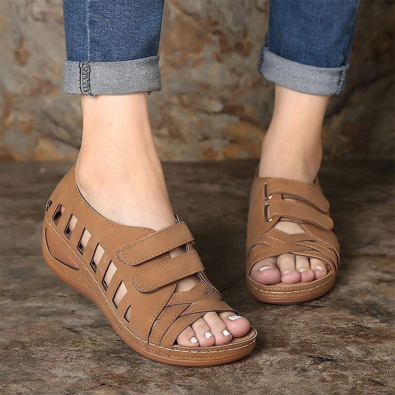European And American Large Size Hollow Platform Velcro Sandals LadyShow.Store