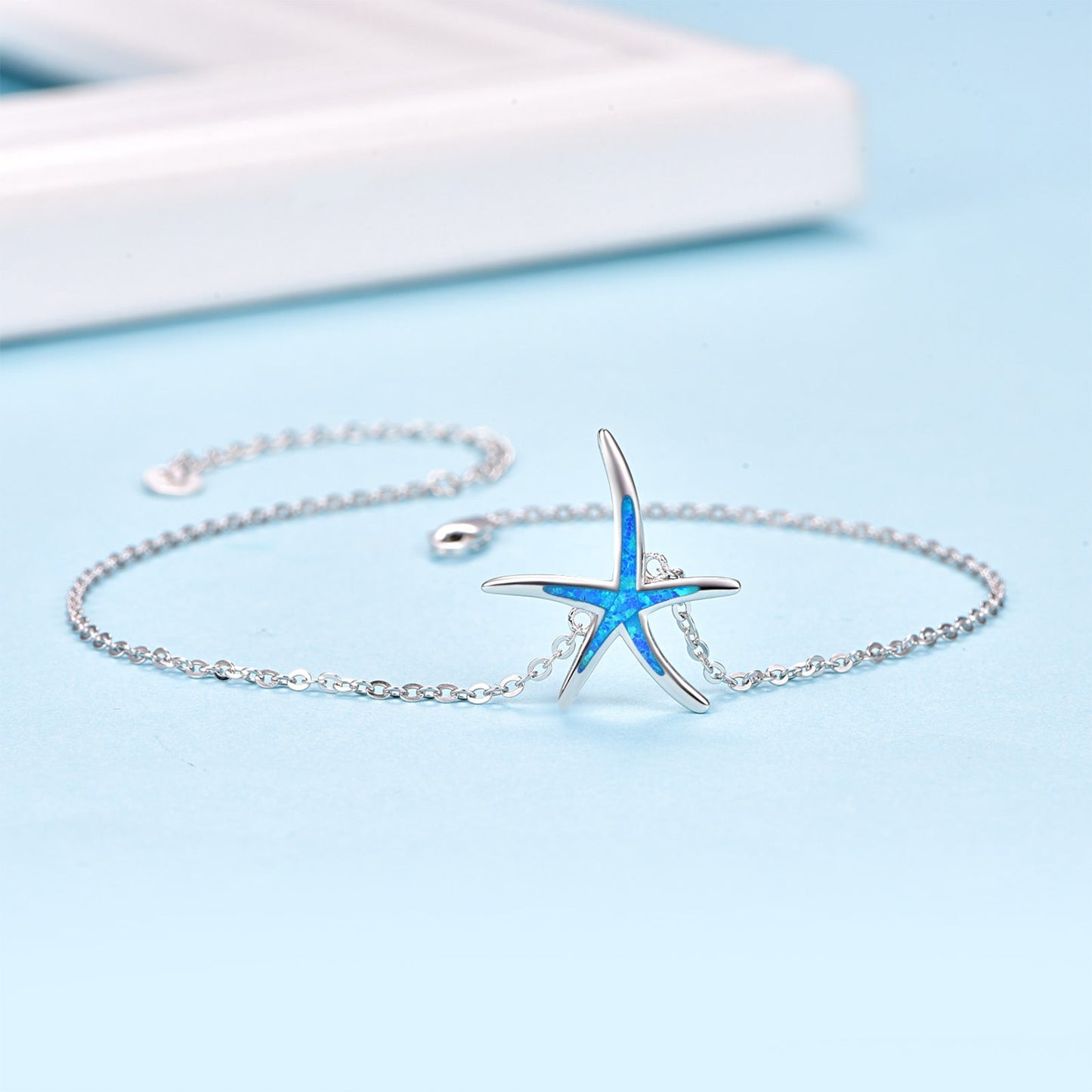 Opal Starfish Anklet in White Gold Plated Sterling Silver LadyShow.Store