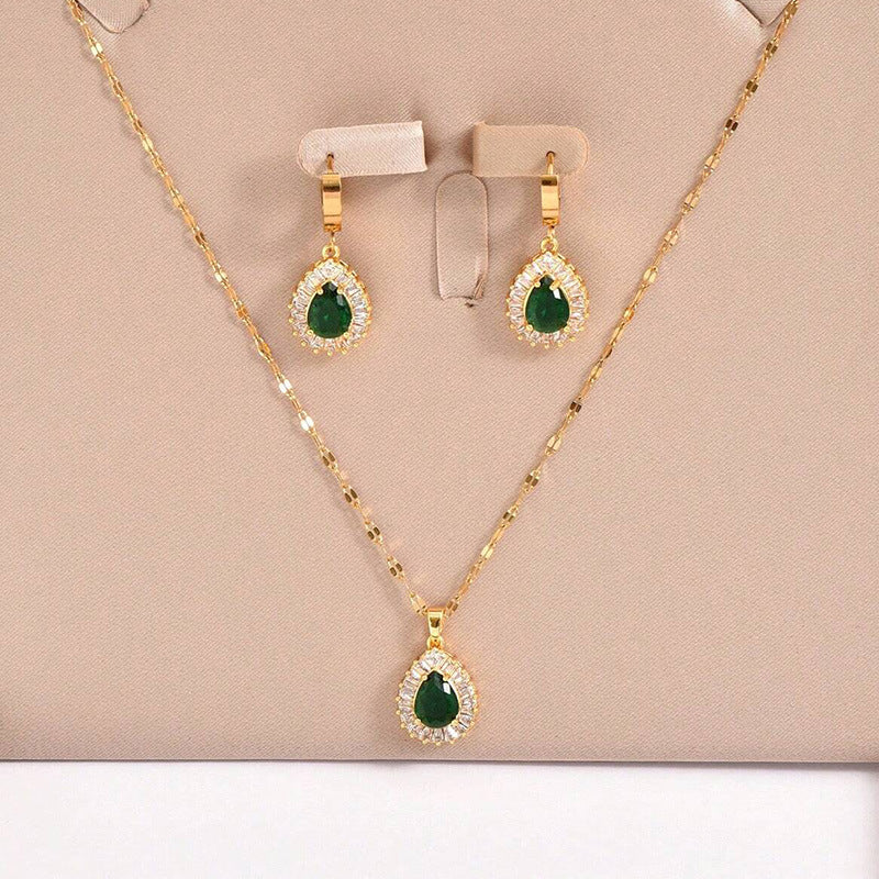 Retro Hong Kong Style Jade White Suit Necklace Earrings All-match Jewelry LadyShow.Store