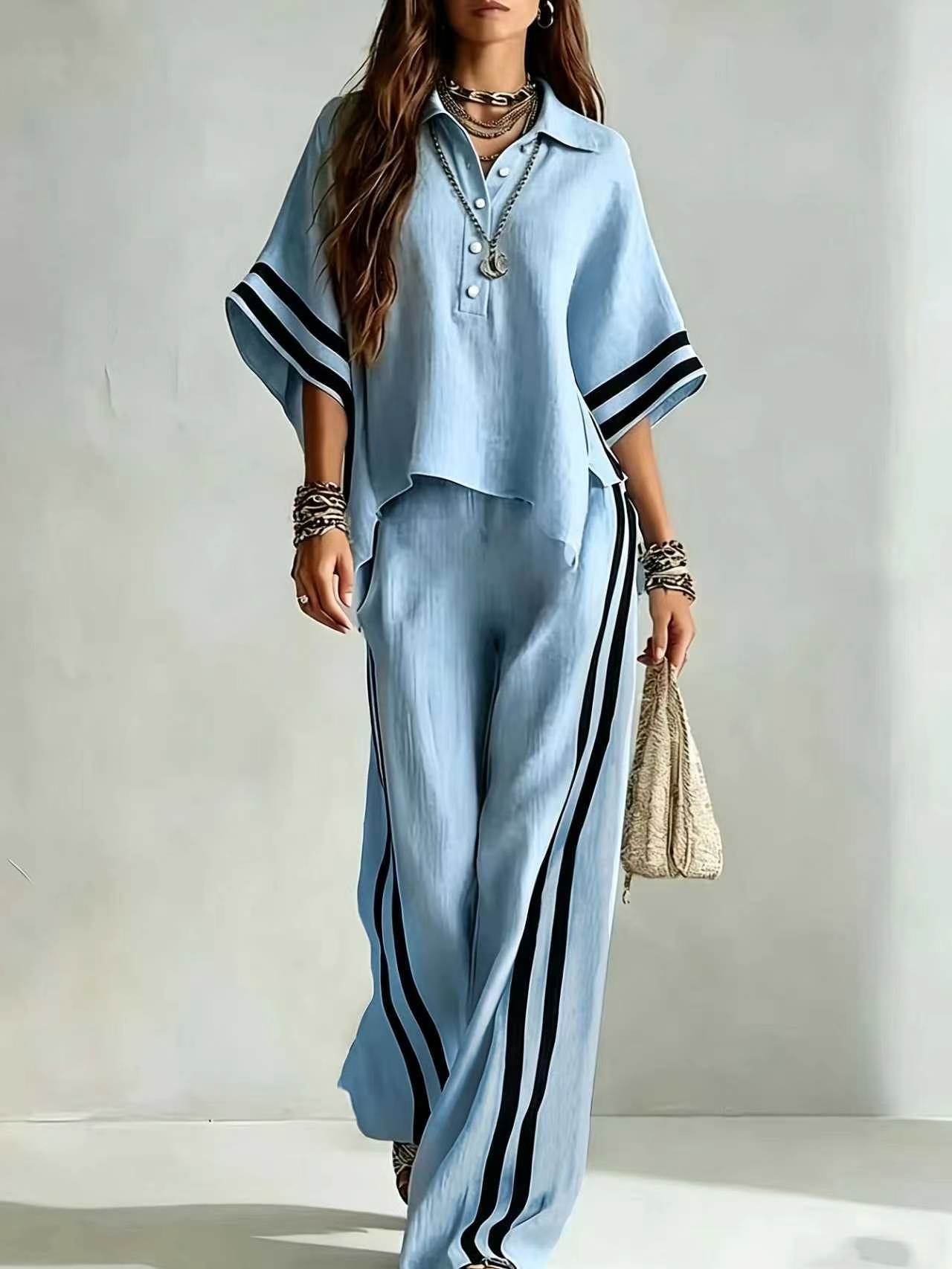 Short-sleeve Shirt And Loose-fitting Trousers Two-piece Set NorixaFashion.com