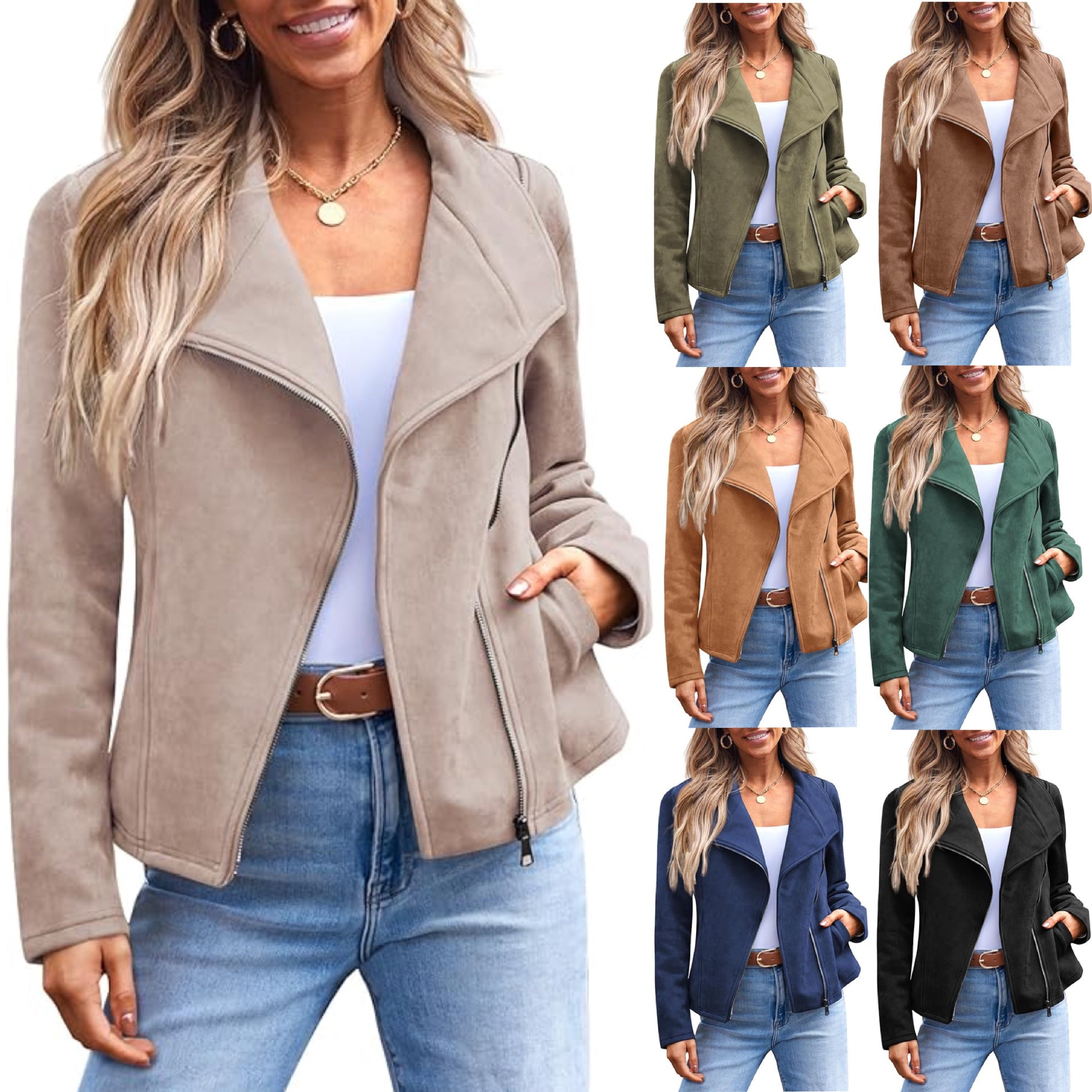 Fashion Casual Short Motorcycle Suede Jacket LadyShow.Store