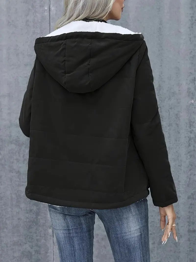 Fleece-lined Hooded Coat Winter Preppy Style Long Sleeve Jacket Warm Pockets Cotton Coat Women's Clothing LadyShow.Store