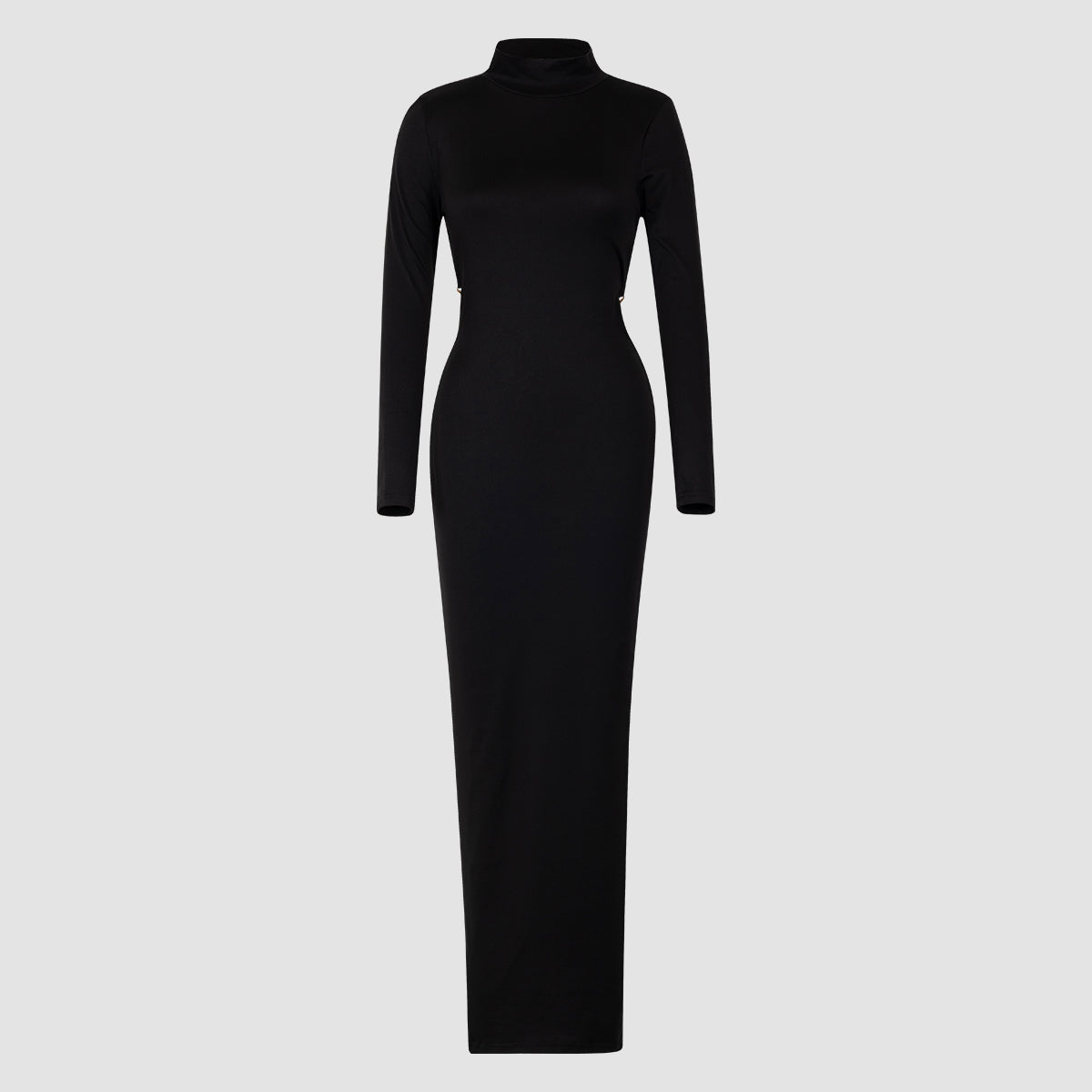 Black Turtleneck Cut - Out Long - Sleeve Dress NorixaFashion.com