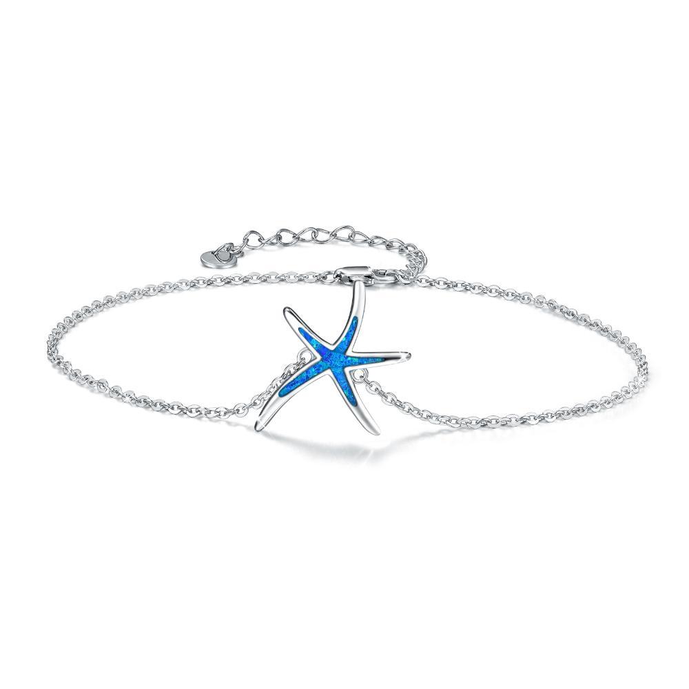 Opal Starfish Anklet in White Gold Plated Sterling Silver LadyShow.Store