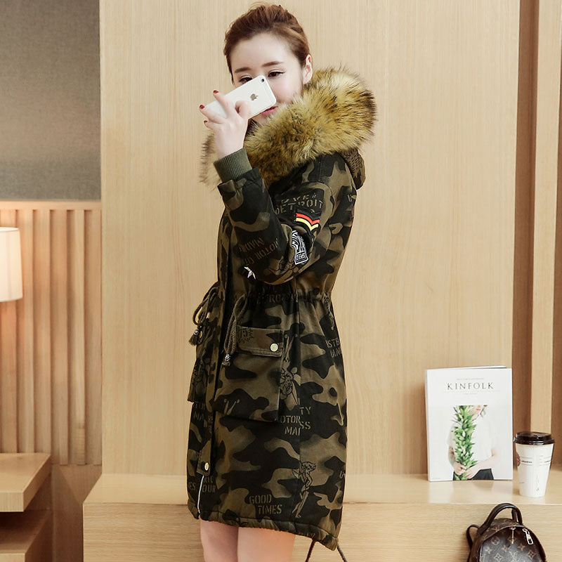 Camouflage Women's Winter Cotton Jacket with Fur Collar Pi-Mart