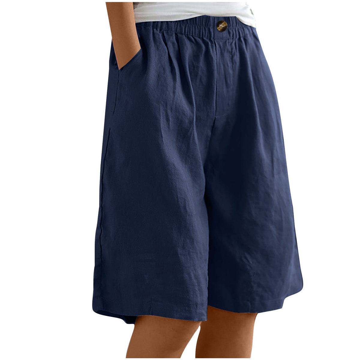 Women's Cotton And Linen Cropped Loose High Waist Shorts NorixaFashion.com
