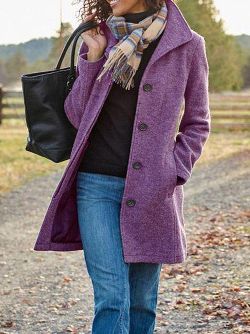 Winter Single-breasted Lapel Coat Fashion Commuter Slim Mid-length Jacket Women's Clothing LadyShow.Store