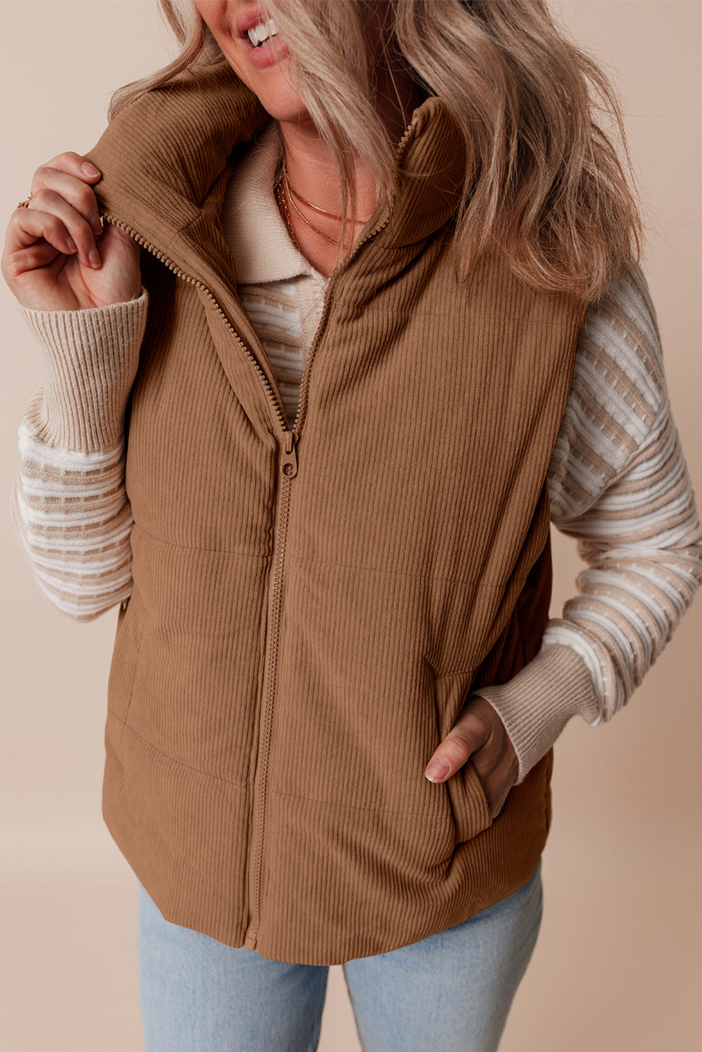 Natalia Corduroy Zipped Puffer Vest LuxuryLifeWay Online Store