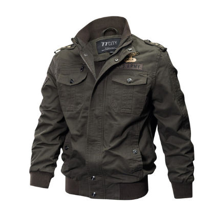 Men's Fall Jacket - Washed Cotton Military Style Plus Size Pi-Mart
