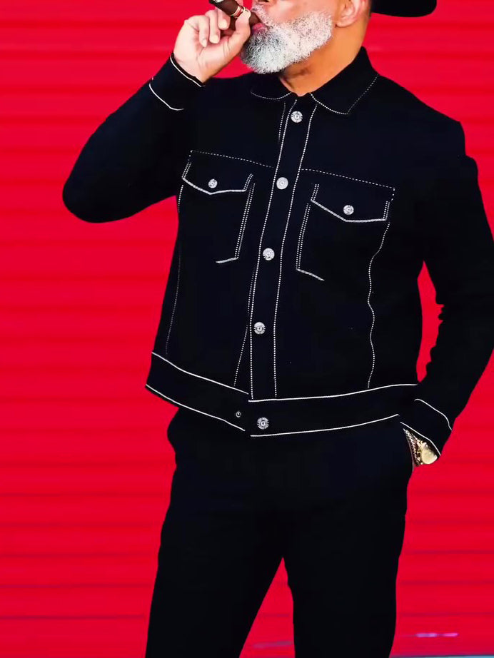 Black Denim Jacket With White Topstitching Detail Best YouTube Store