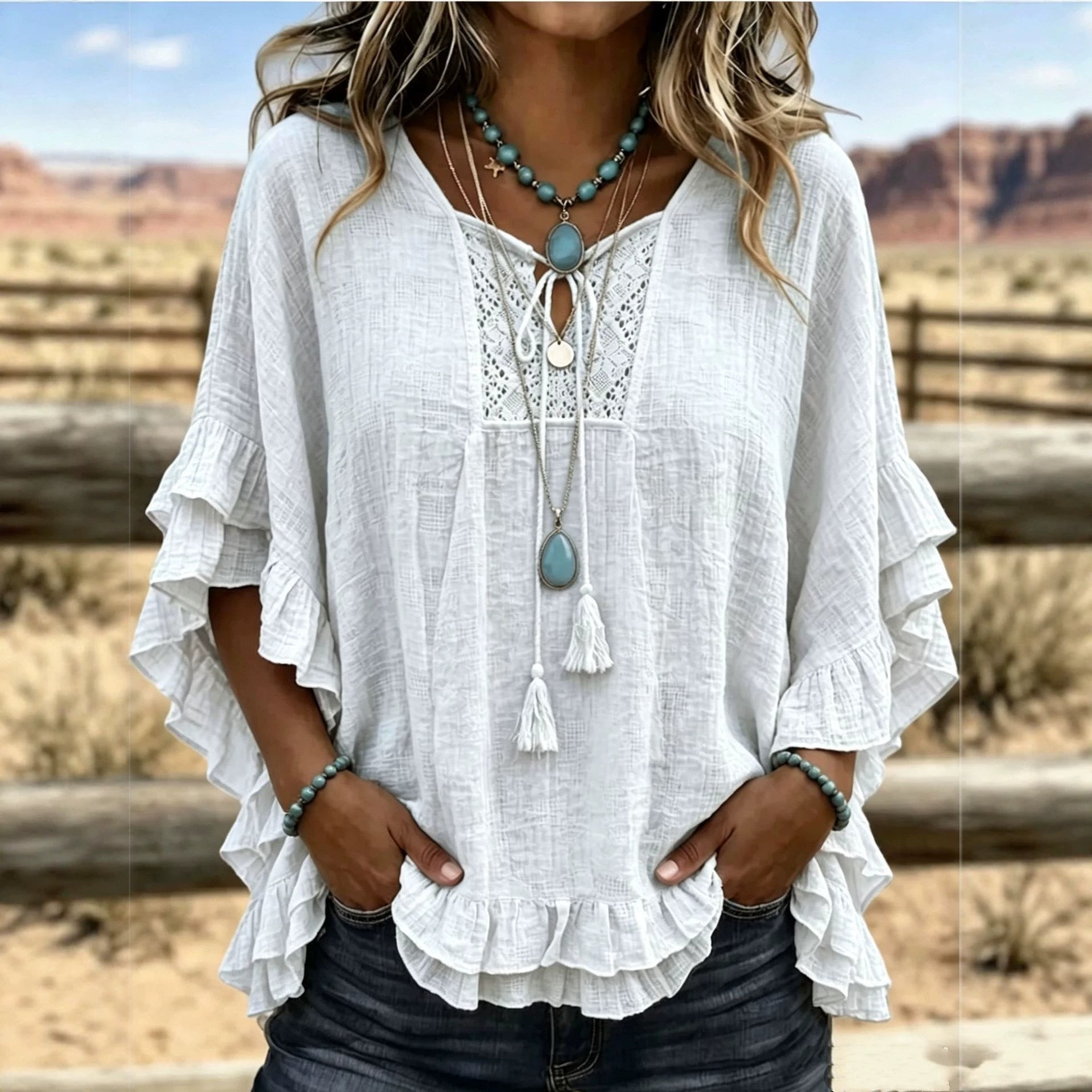 Seasonal European And American Cross-border V-neck Top NorixaFashion.com