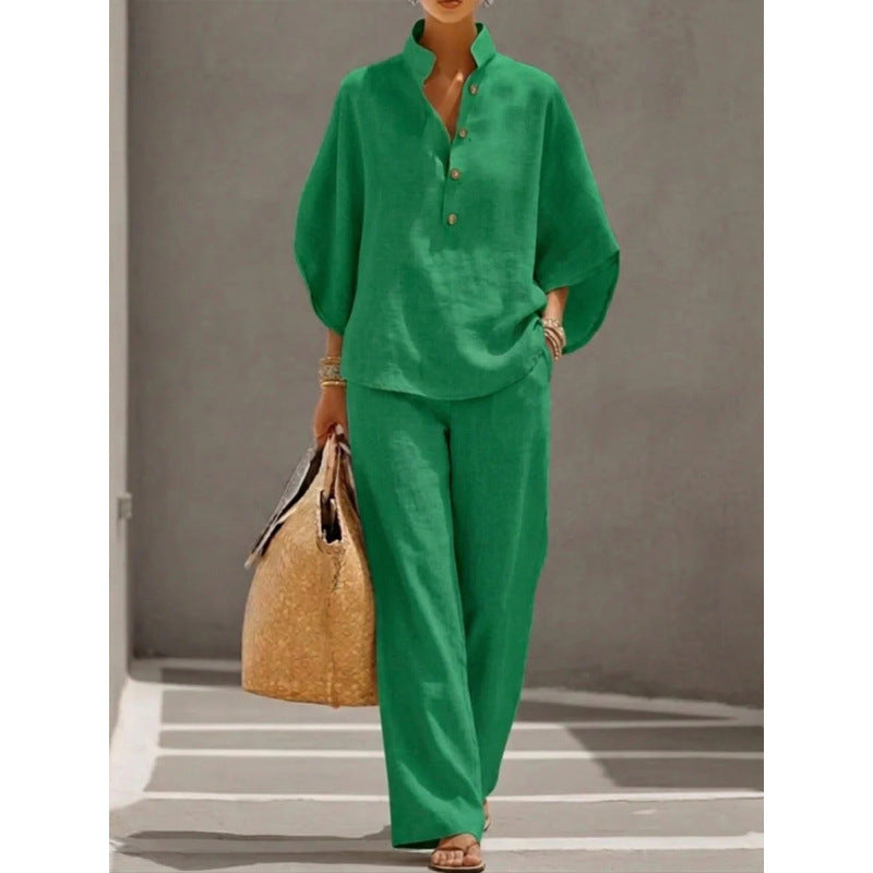 2026 New Women's Autumn Shirt Set Solid Color Leisure Urban Commuter Set NorixaFashion.com