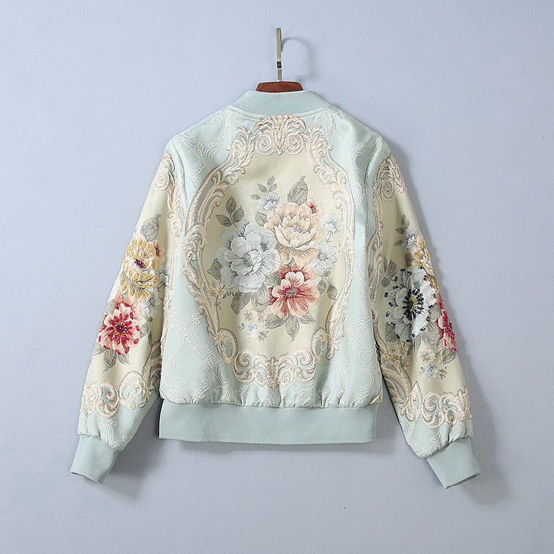 Women's Embossed Peony Crystal Beaded Baseball Uniform Long-sleeved Jacket Best YouTube Store