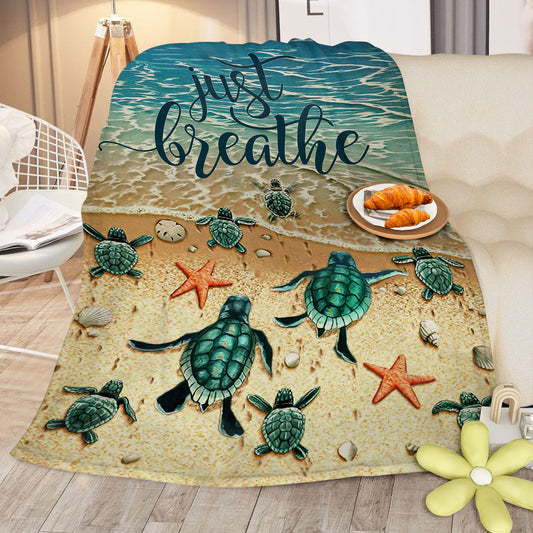 Tropical Baby Sea Turtle Flannel Fleece Blanket 3D Ocean Waves Flannel Soft Plush Throw Blanket Cozy Blankets For Bed Chair Car Sofa Couch Bedroom 75x100cm 130x150cm PearlNestDecor.com