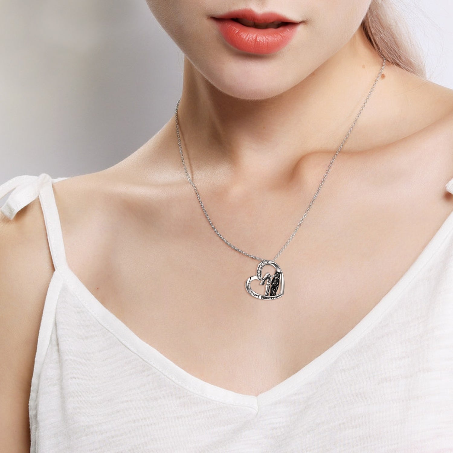 Sterling Silver Horse and Girl Pendant Necklace for Girls Women LadyShow.Store