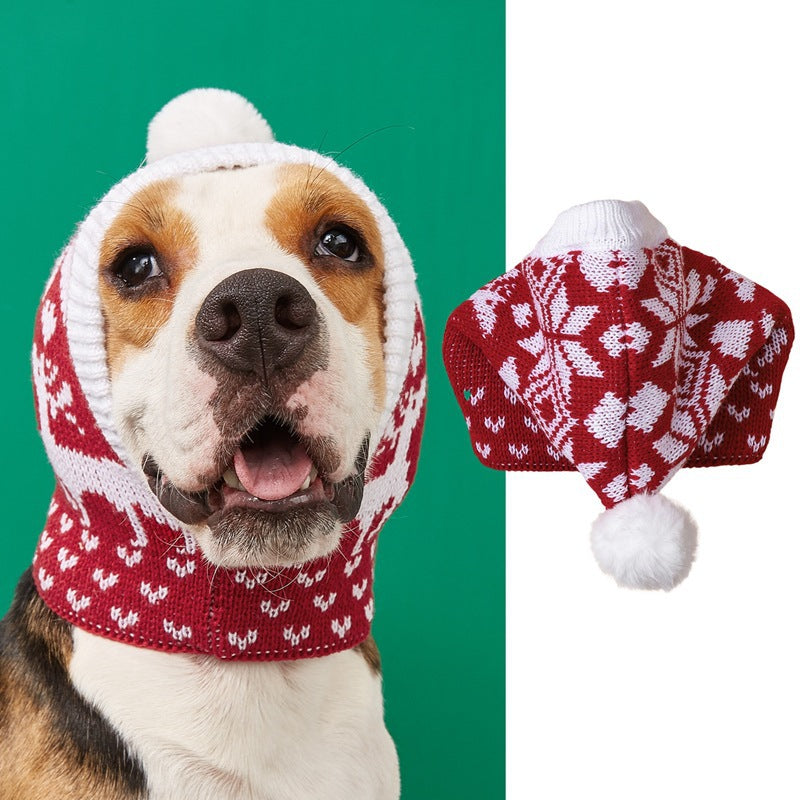 Christmas New Atmosphere Love Snowflake Elk Printing Knitted Warm Pet Dog Cat Fur Ball Hat Pets Fashion