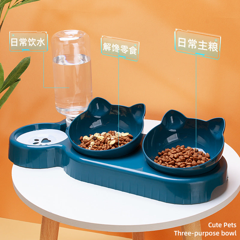 Food Basin Double Bowl Protective Cervical Spine Automatic Drinking Bowl Pet Supplies Pets Fashion
