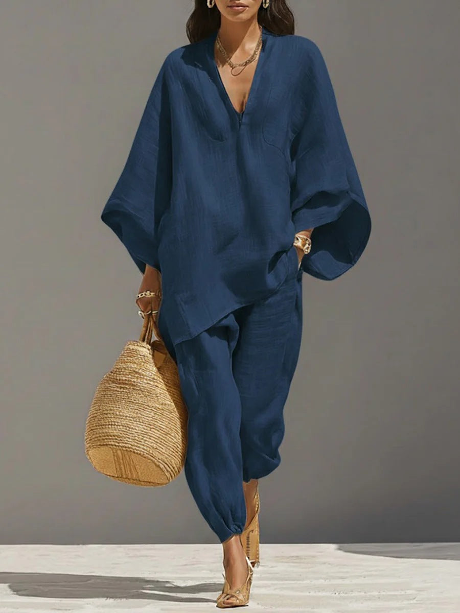 Women's Casual Loose Solid Color Shirt Set NorixaFashion.com