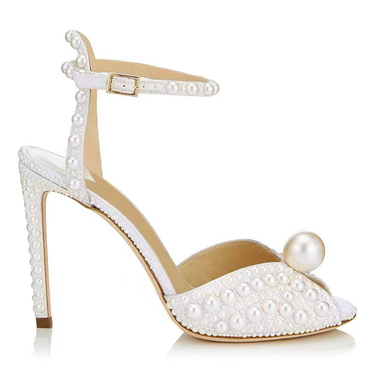 Fish Mouth Pearl Sandals Bridal Wedding Shoes Women LadyShow.Store
