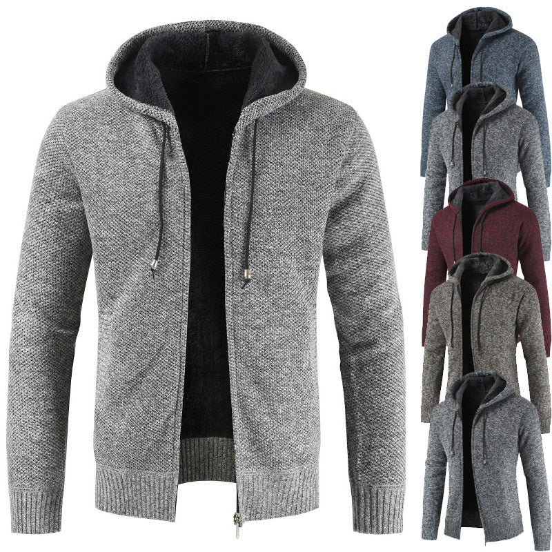 2026 Cross-Border Ebay Autumn And Winter New Men's Thickened Fleece Cardigan Sweater Men's Hooded Cardigan Jacket NorixaFashion.com