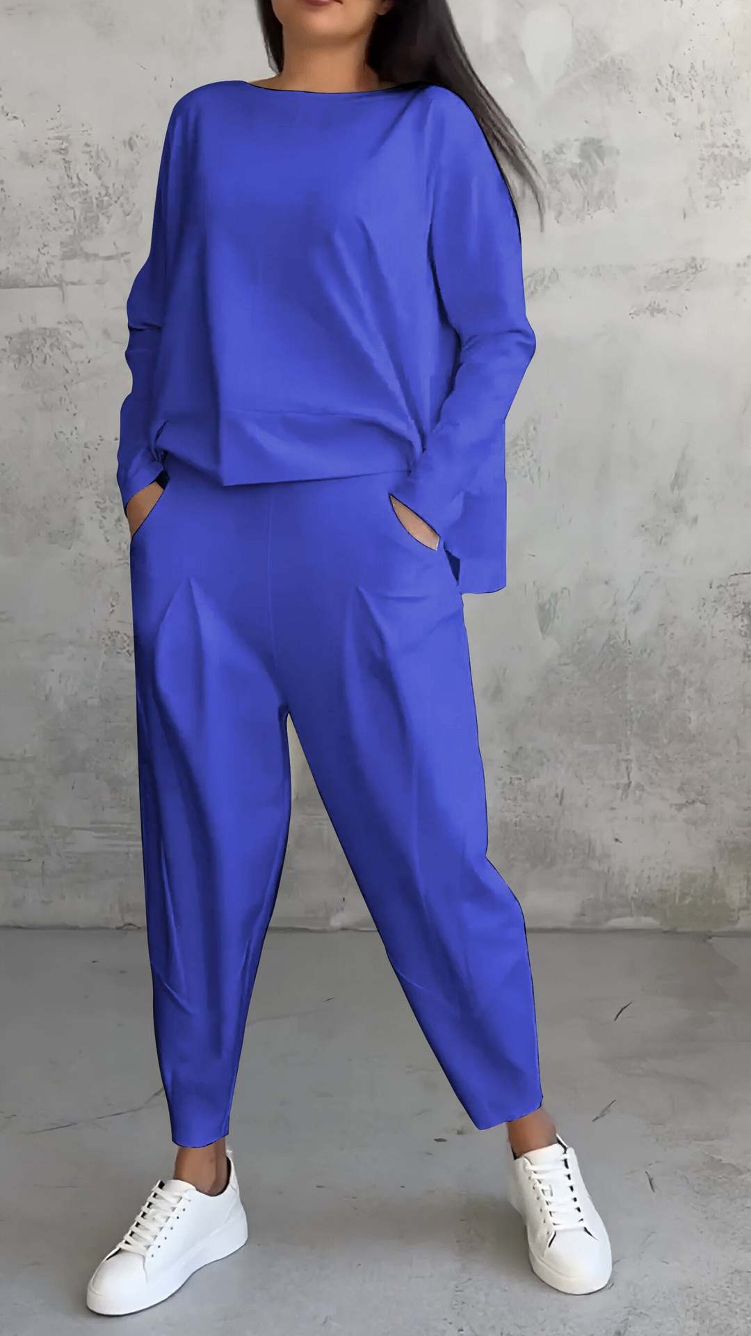 Women's Irregular Suit Long-sleeved Round Neck Top And Loose Harem Pants With Pockets Ins Fashion Trousers Set Women's Clothing LadyShow.Store
