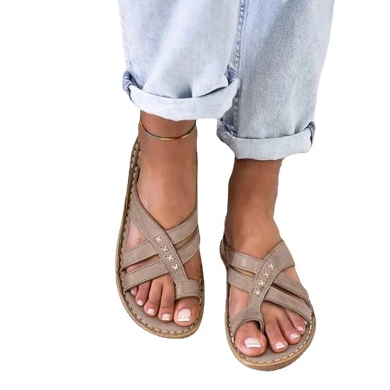 Retro Women's Wedge Heel European And American Casual Plus Size Shoes Solid Color Sandals LadyShow.Store