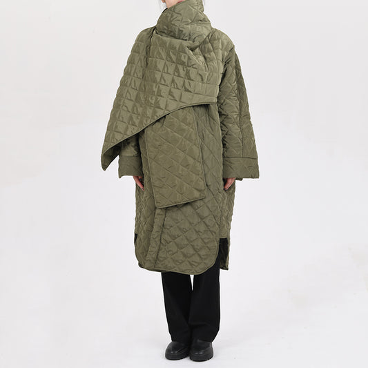 Trendy Loose Long Cotton Jacket with Scarf Collar Pi-Mart