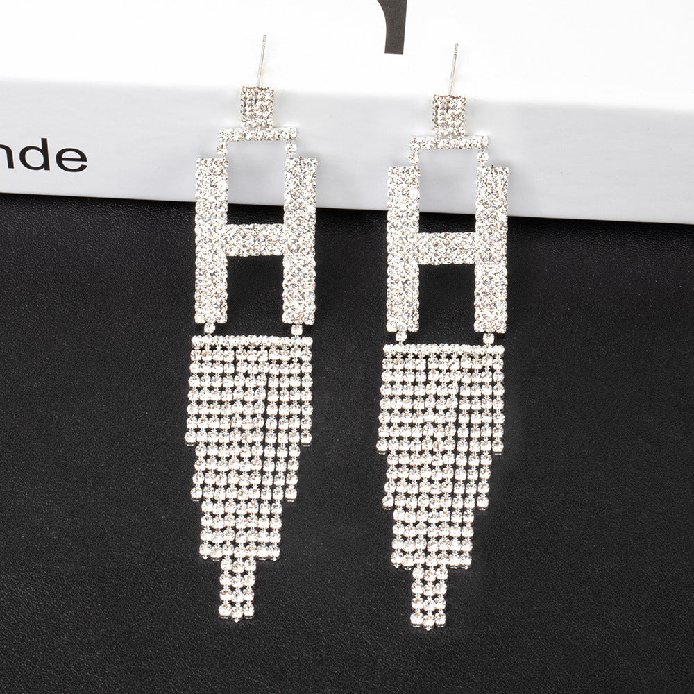 Fashion Jewelry 925 Silver Needle Ornaments Rhinestone Letter B Earrings Banquet Tassel Ear Ornaments Female CJD2