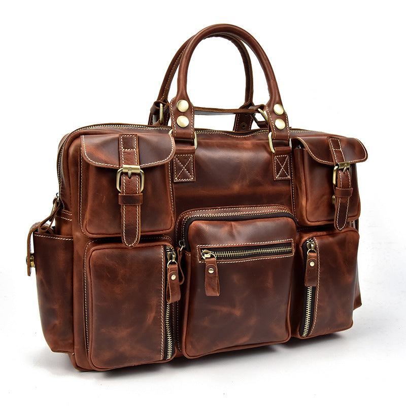 Horse Leather Men's Shoulder Bag Leather Laptop Men's Briefcase Portable CJD