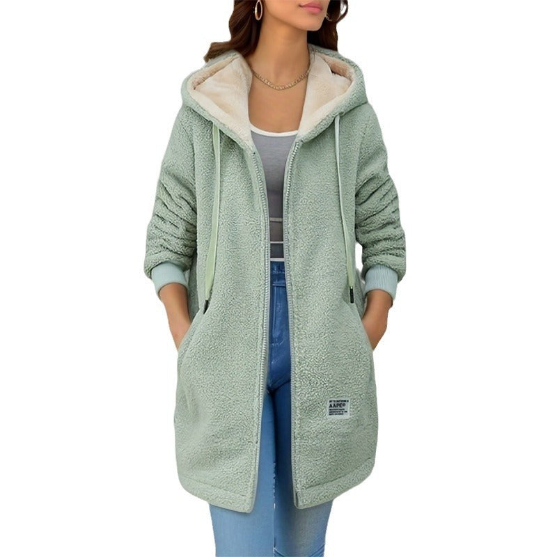 Women's Winter Fleece Hooded Jacket - Thick Korean Casual Zip-Up Sweatshirt with Pockets (M-3XL)