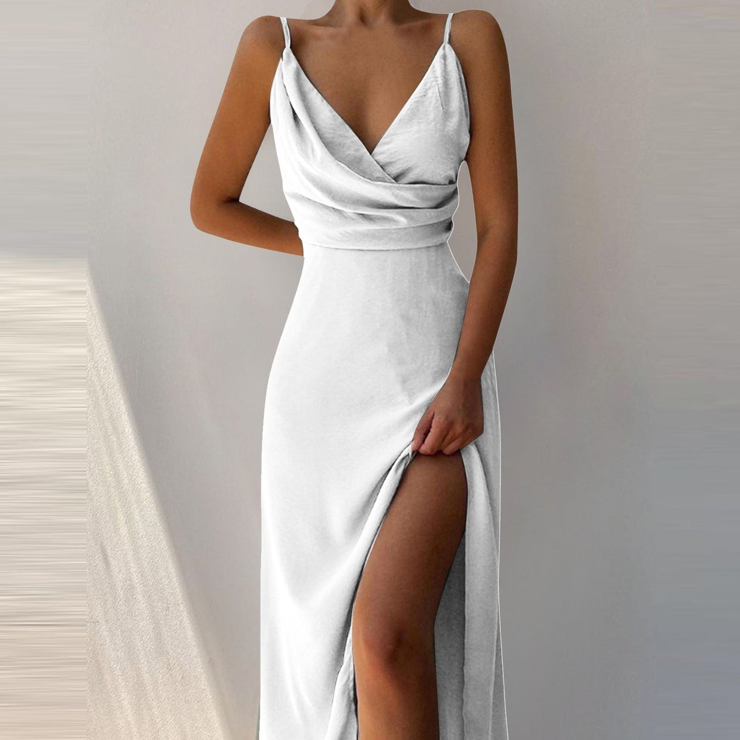 V-Neck Printed Slit Dress NorixaFashion.com