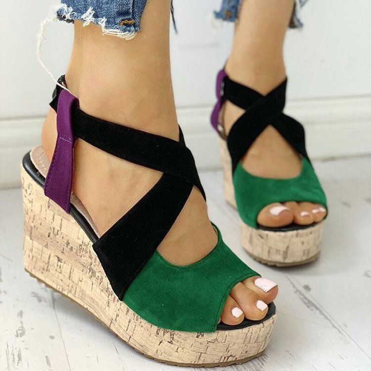 Fish Mouth European And American Style Sleeve High Heel Wedge Sandals LadyShow.Store