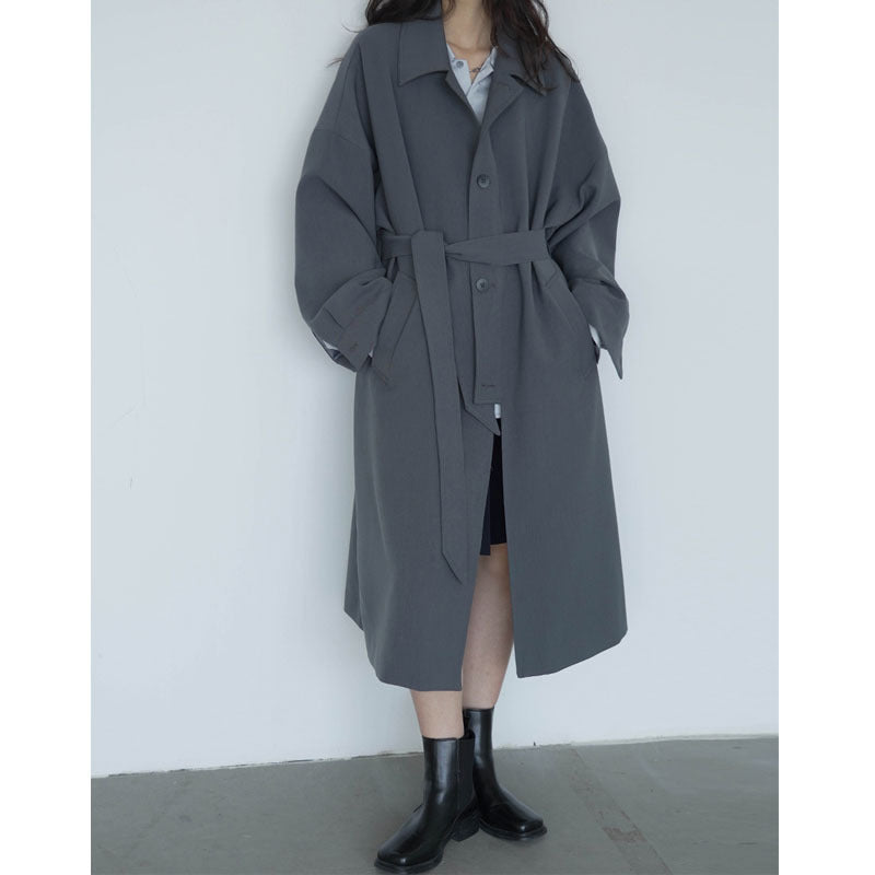Mid-Length Casual Women's Tie-Up Waist Windbreaker Jacket Pi-Mart