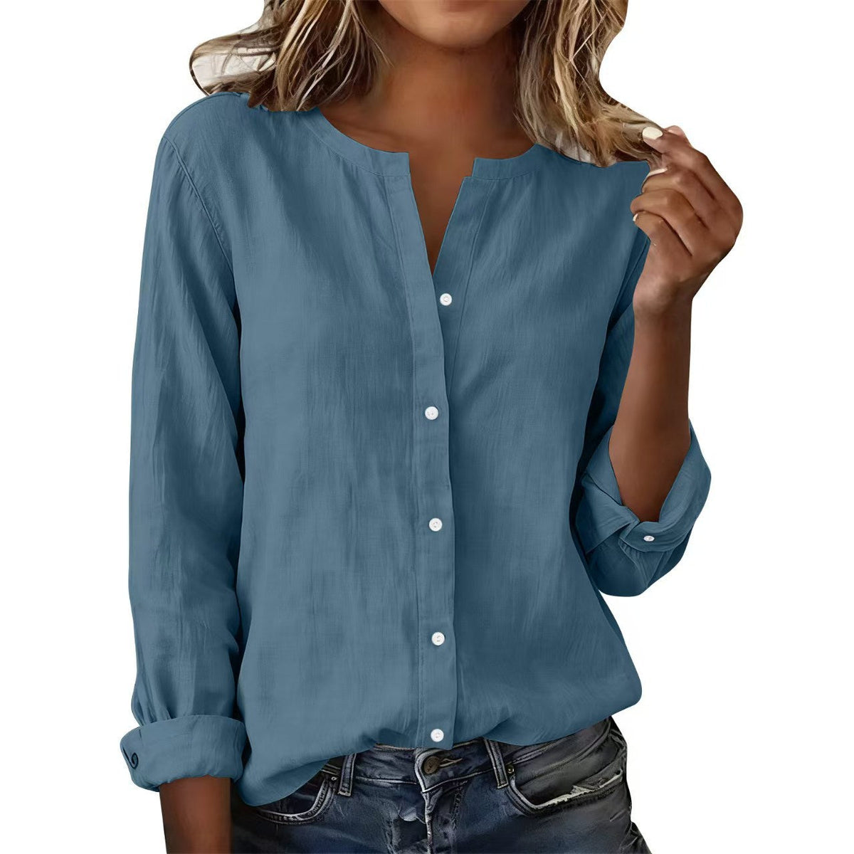 2026 European And American  Independent Site Bamboo Cotton Plus-Size Casual Stand-Collar Women's Shirt NorixaFashion.com