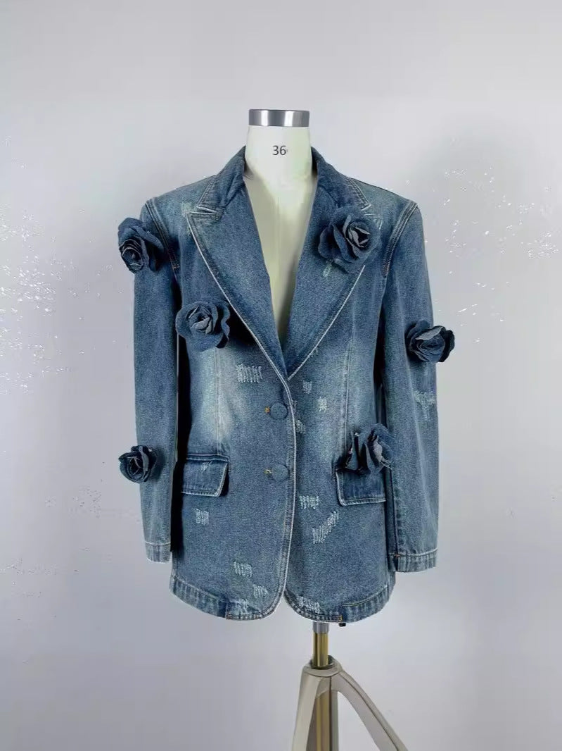 Retro Distressed 3D Rose Flower Ripped Do The Old Cowboy Coat Best YouTube Store