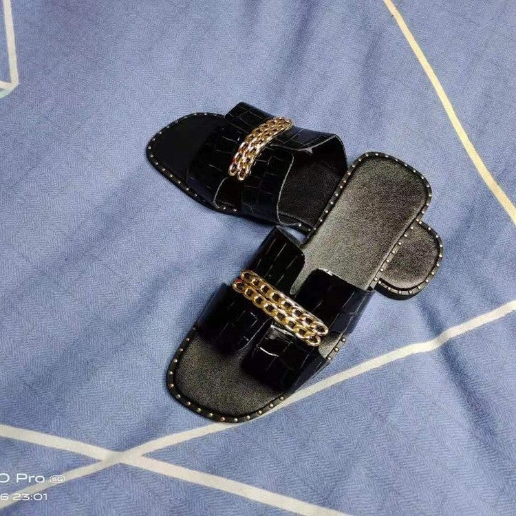 Beach Casual Flat Heel Chain One-line Women's Sandals LadyShow.Store