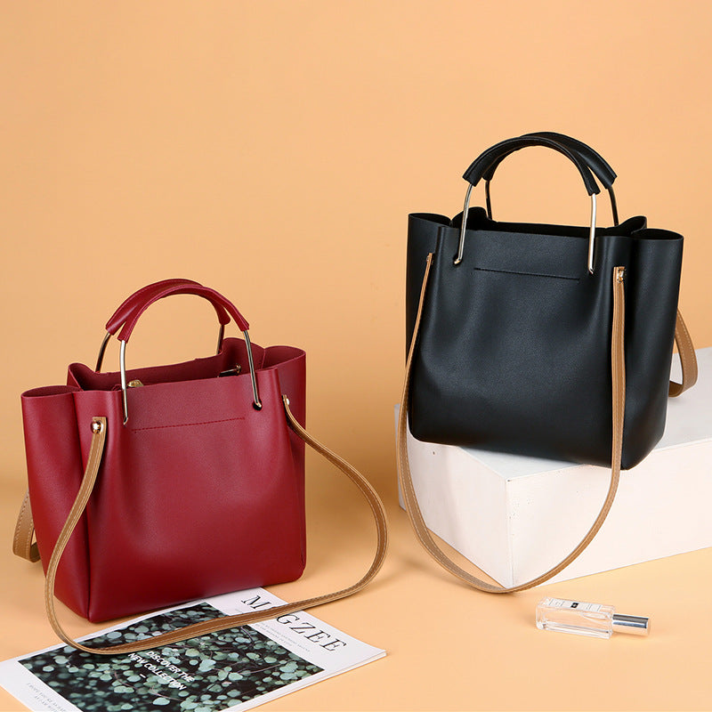 Bag Women Summer New Korean Pure Color Women's Handbag Metal Handle Leisure Shoulder Bag Women's Bag