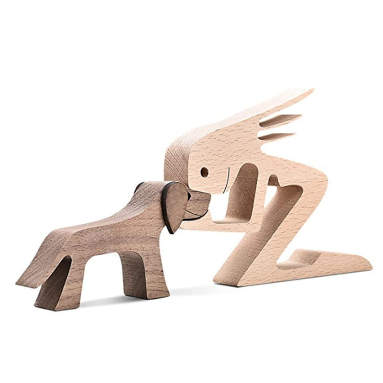 DIY Figurine Wood Dog Ornament Sculpture Home Decoration A Man A Dog Wood Sculpture Christmas Gifts Model Decor PearlNestDecor.com